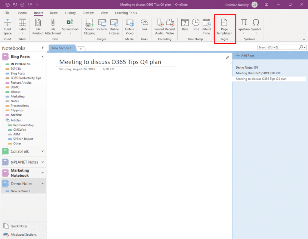 Jumpstart Note-taking with OneNote Templates – buckleyPLANET Within Onenote Meeting Template