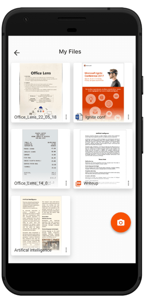 Reviewing files in the Office Lens app